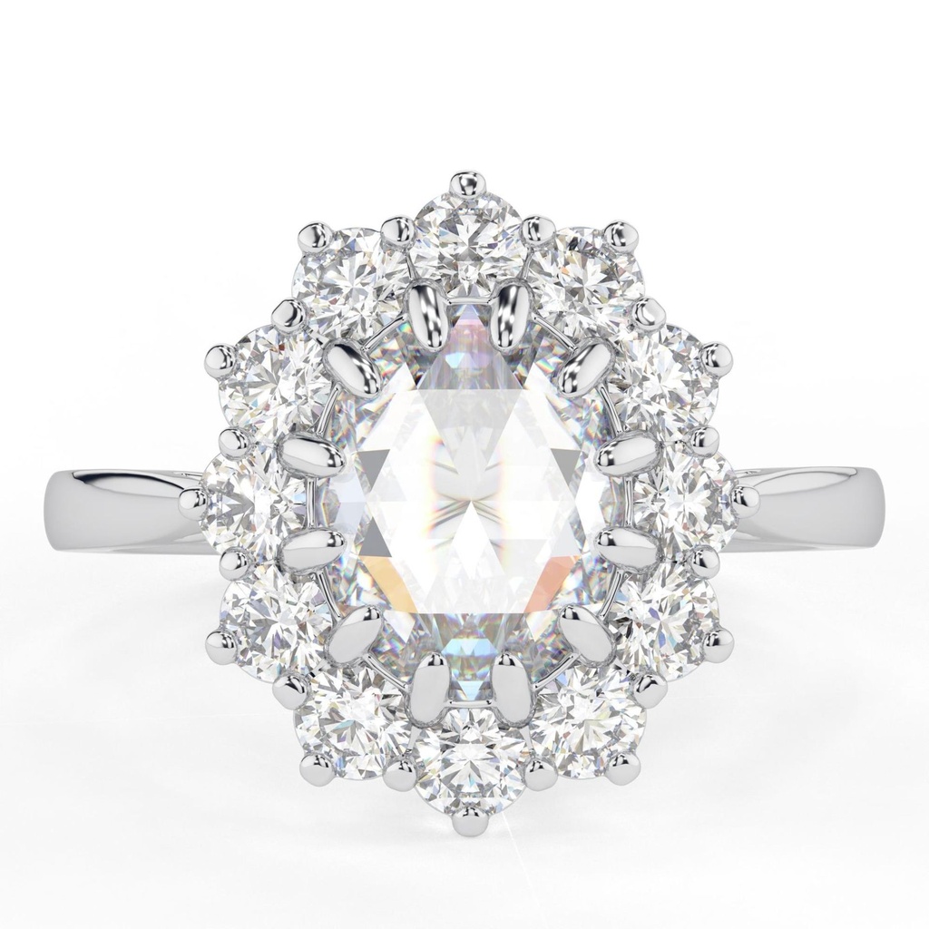 Halo Cathedral Style Designer Wedding Ring, Colorless Oval Rose Cut  Engagement Ring, 12 Claw Prong Anniversary Ring For Her