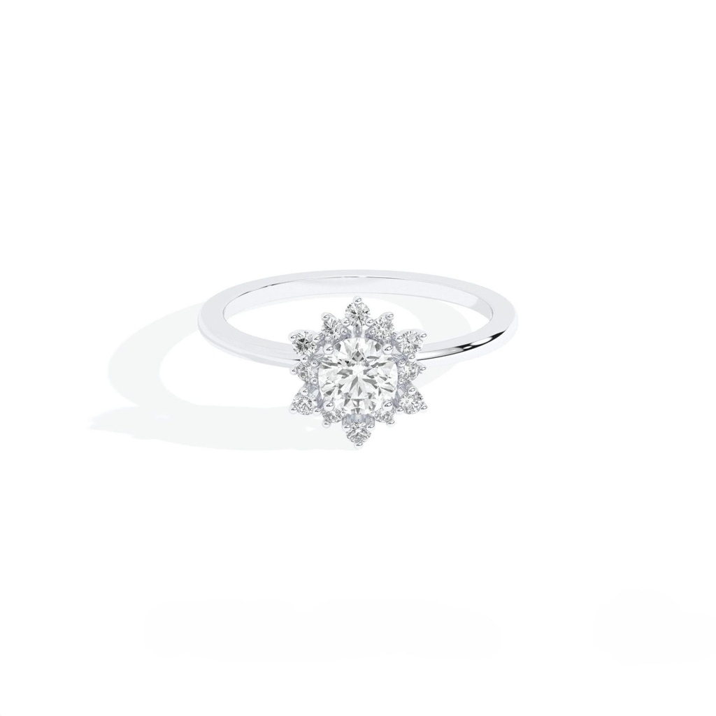 Round Cut Lab Diamond Floral Halo Wedding Ring, 10K Solid Rose Gold Starburst Ring, Round CVD Diamond Ring, Engagement Ring, Gift For Women