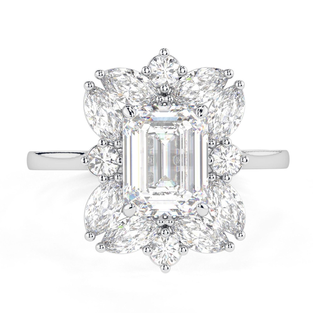 Emerald Cut Diamond Halo Style Unique Anniversary Ring for Women