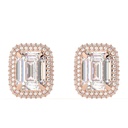 Emerald Cut Diamond Double Hidden Halo Stud Earrings For Women