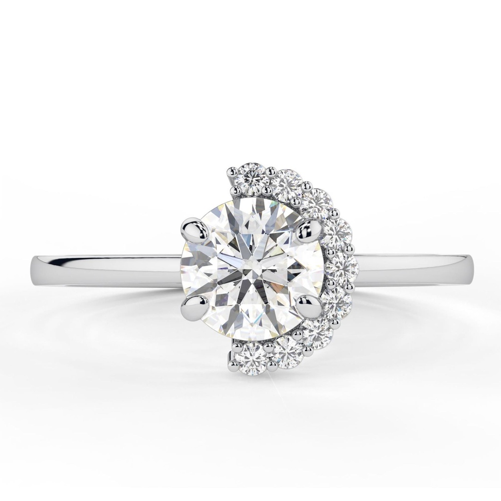  1.00 CT Round Cut Diamond Half Halo Engagement Ring For Women