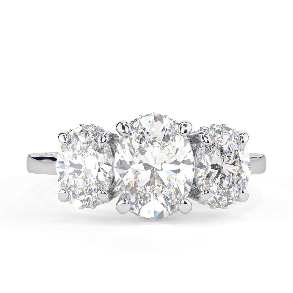 Oval Cut Diamond 3 Stone Hidden Halo Engagement Ring for Women