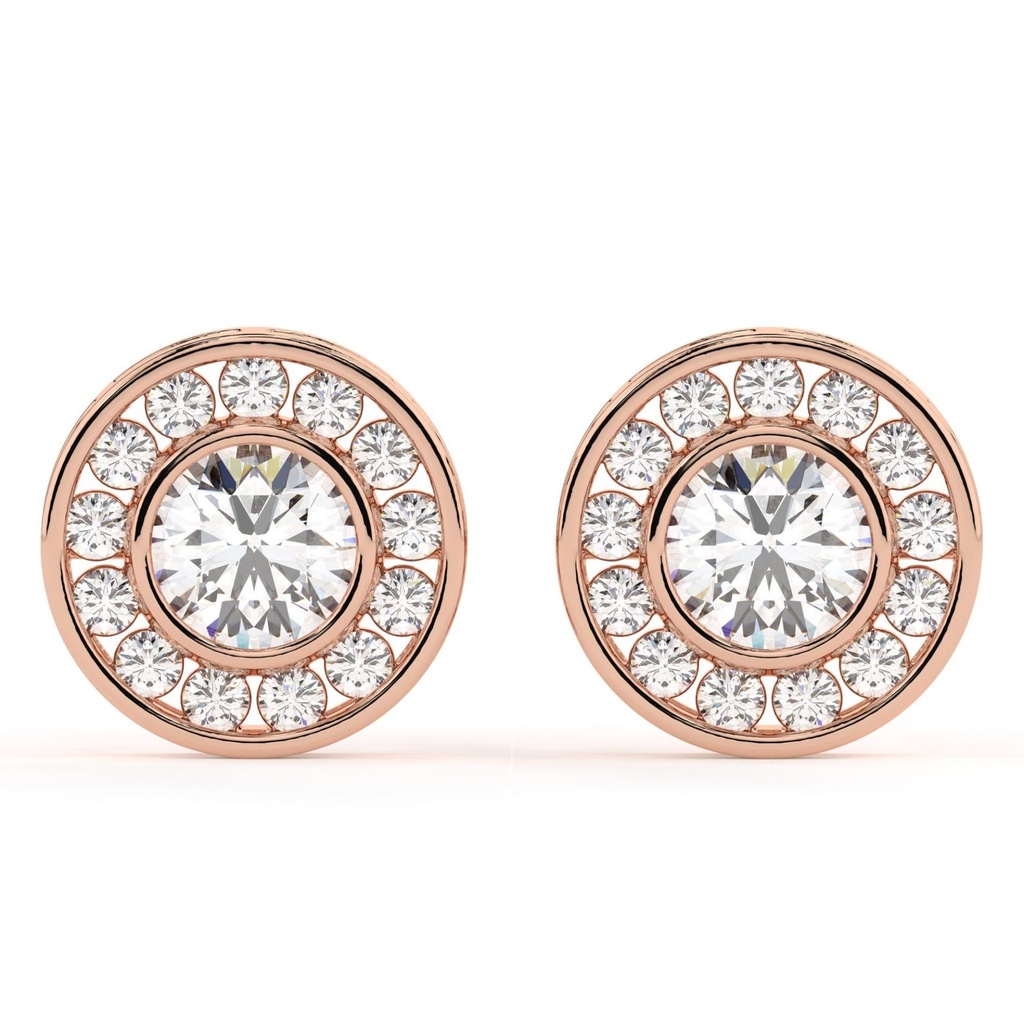 Round Cut Diamond Halo Stud Earrings For Women
