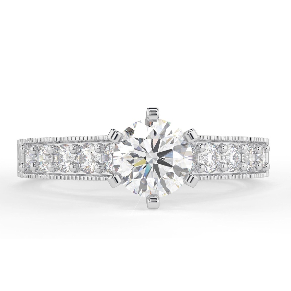 Round Cut Diamond Hidden Solitaire With Accents Engagement Ring for Women