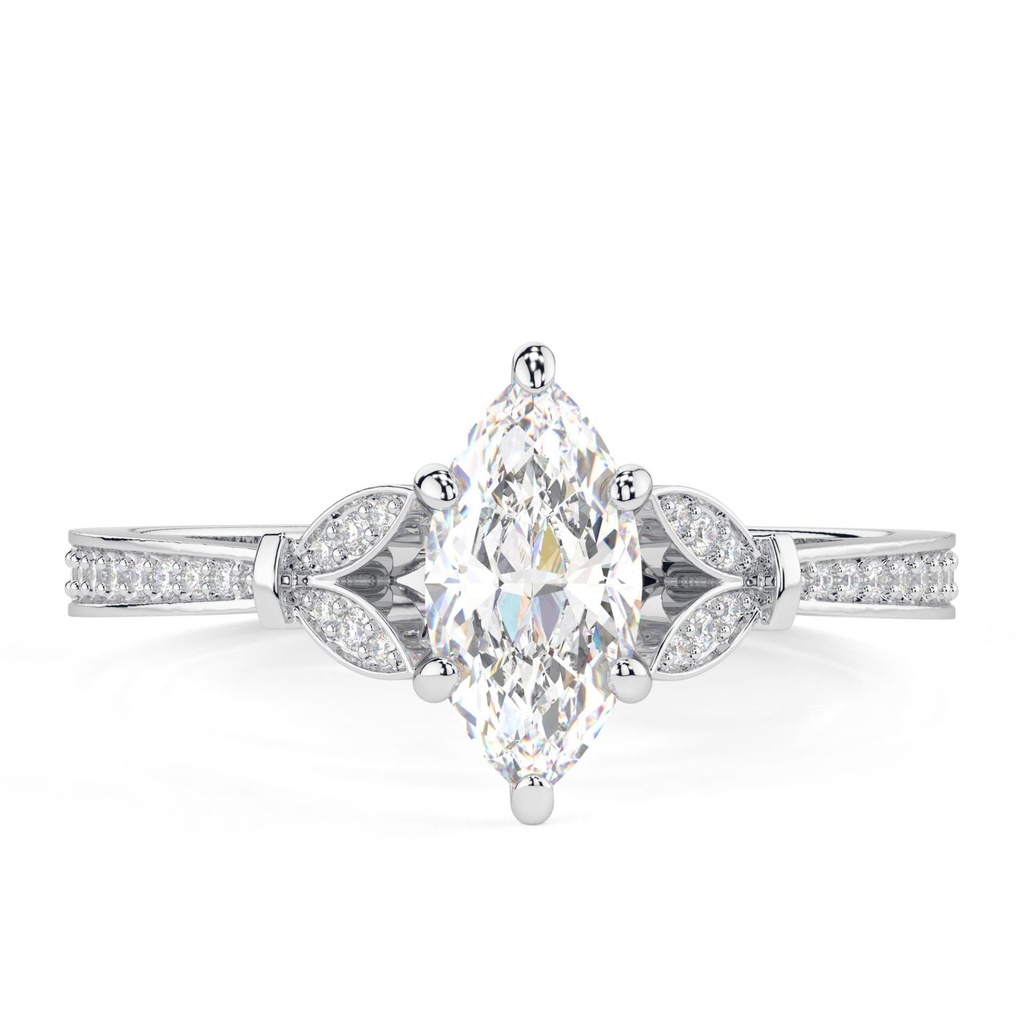 Marquise Cut Diamond Unique Solitaire With Accents Engagement Ring for Women