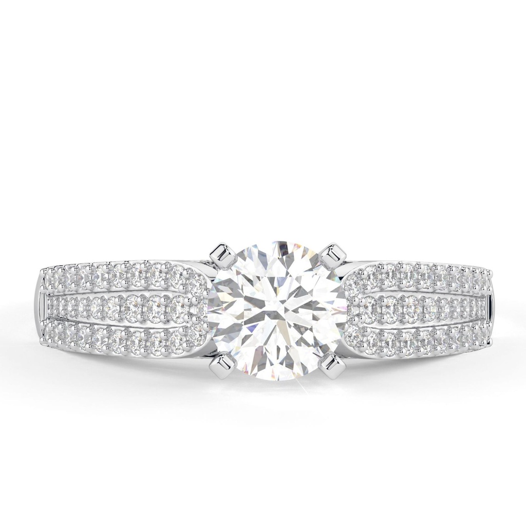 Round Cut Diamond Heavy Solitaire With Accents Engagement Ring for Women