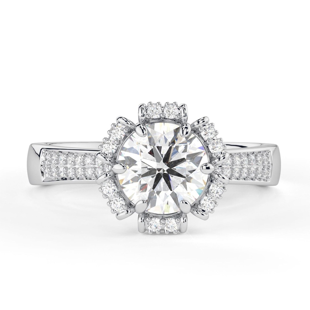 Round Cut Diamond Hidden Halo With Accents Engagement Ring for Women