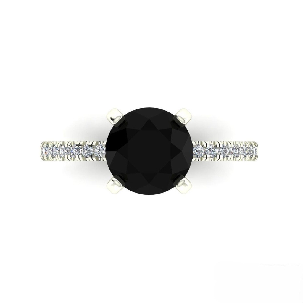 Black Round Cut Diamond Solitaire With Accents Engagement Ring for Women