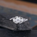 Round Cut Diamond Three Stone Bypass Twisted Engagement Ring for Women