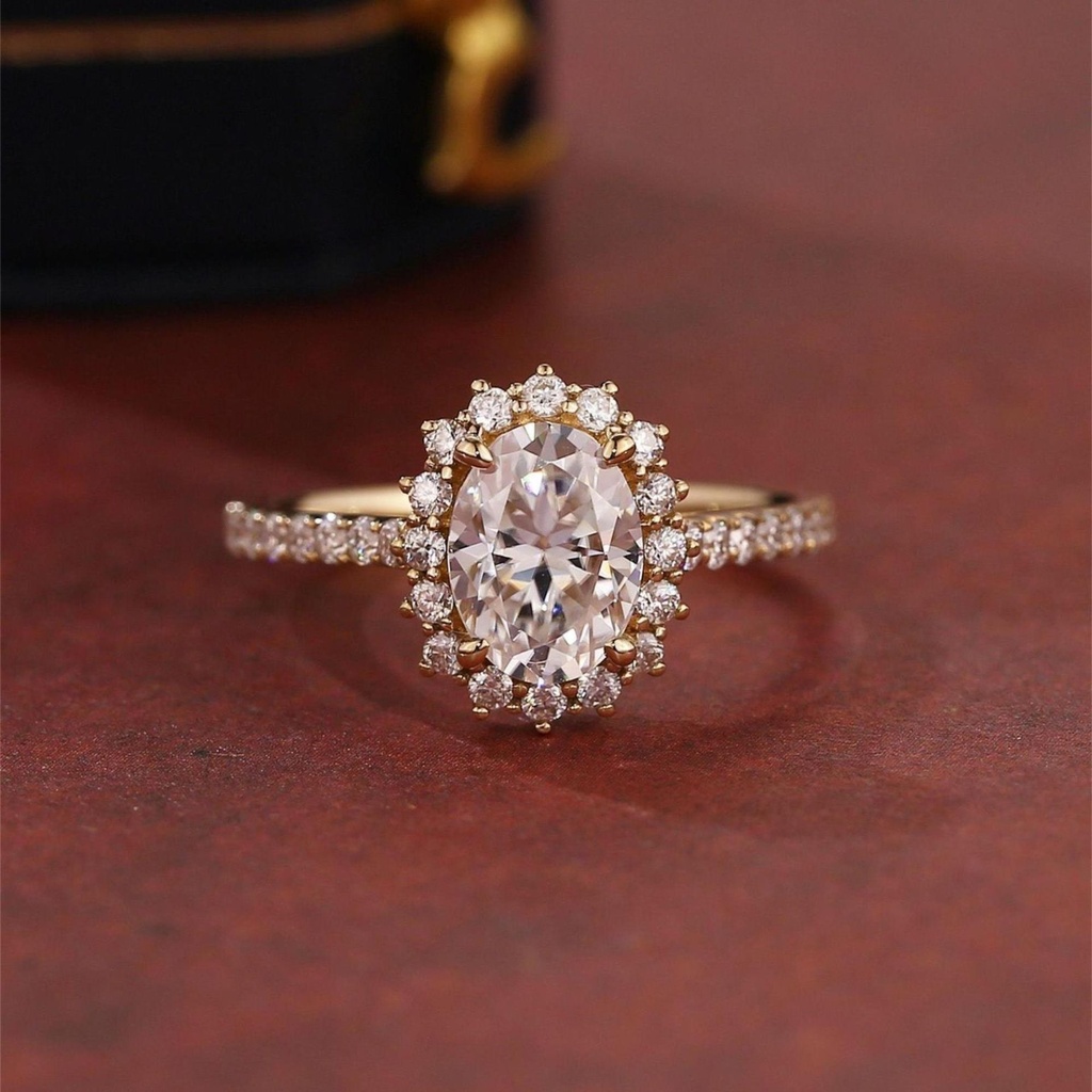 Oval Cut Diamond Halo With Accents Engagement Ring for Women