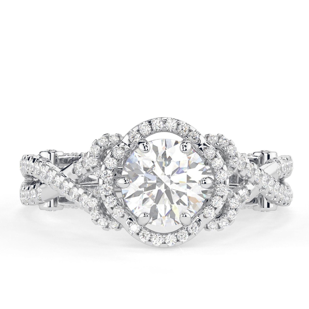 Round Cut Halo Twisted Heavy Anniversary Ring For Women