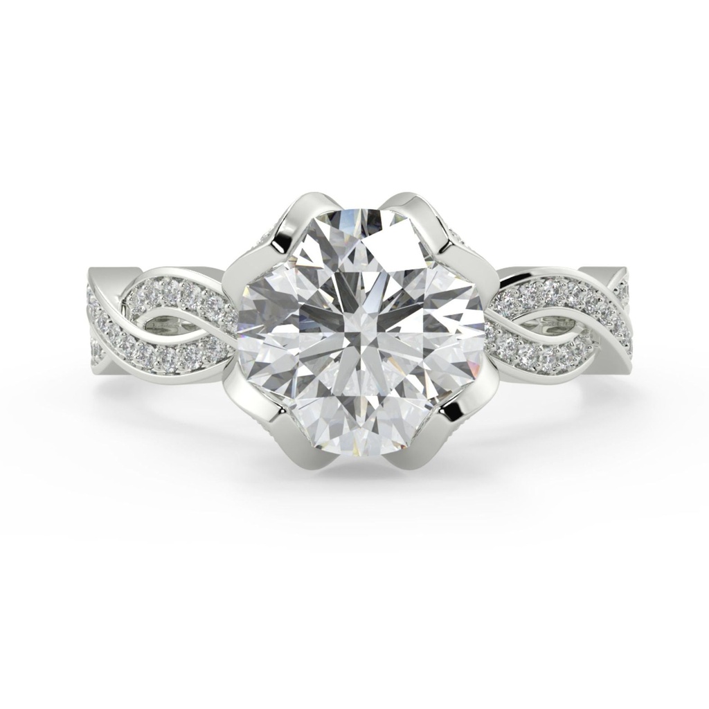 Round Cut Moissanite Engagement Ring, Halo Ring, 14k Solid White Gold Half Eternity Wedding Ring, Promise Anniversary Ring For Her