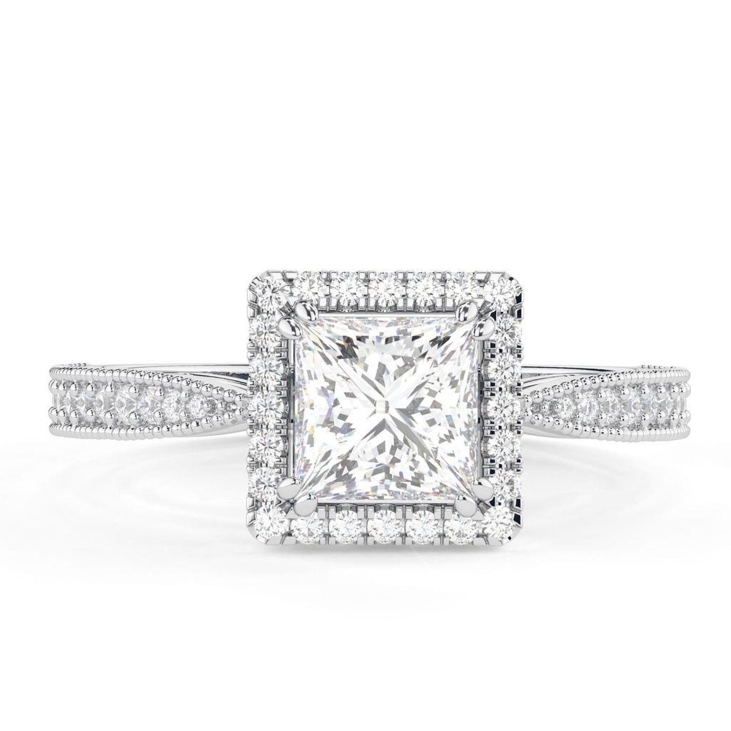 Princess Cut Engagement Ring, 14k Gold Diamond Ring, Princess cut ring Halo Ring for women,