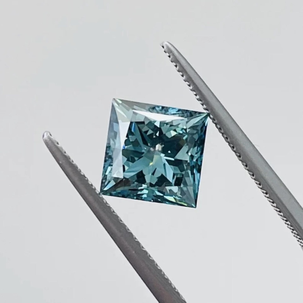 Loose Moissanite Fancy Blue Clean Princess Cut 6.25 MM