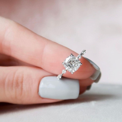  Cushion Cut Solitaire Moissanite Engagement Ring 