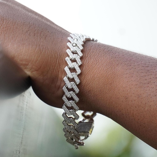  Round Cut Diamond Sterling Silver Link Cuban Hip Hop Bracelet For Women