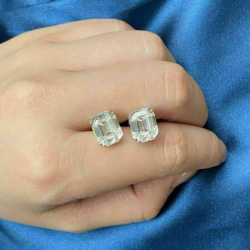 Emerald Cut Diamond Solitaire Stud Earring For Women