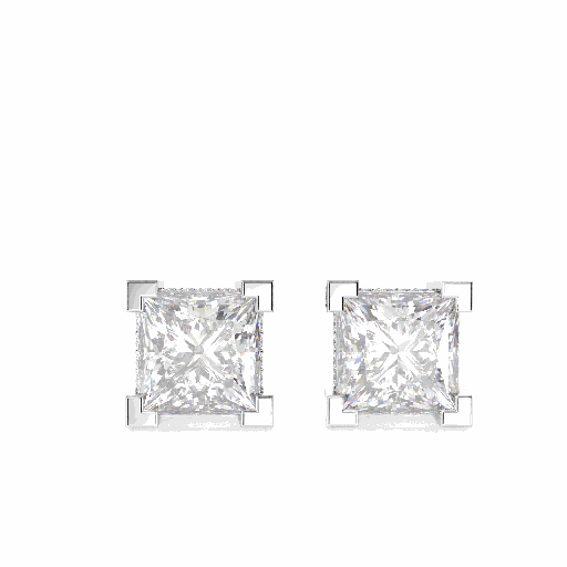 Princess Cut Hidden Halo Stud Earrings   