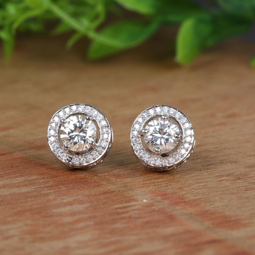  Round Cut Diamond Halo Stud Earrings For Women
