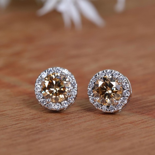  Round Cut Stone Halo Stud Earring For Women