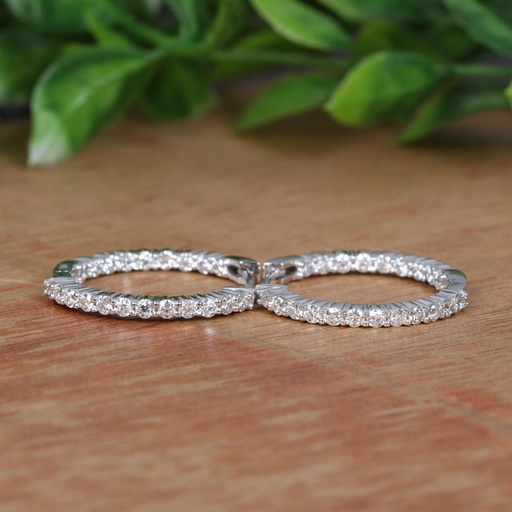 Round Cut Stone Inside Outside Hoop Earring For Women