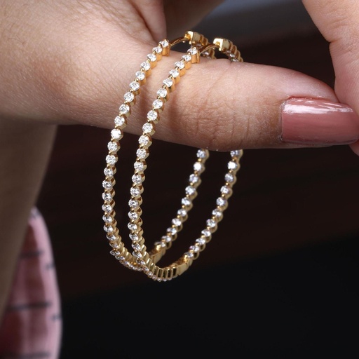 Round Cut Stone Inside Outside Hoop Earring For Women