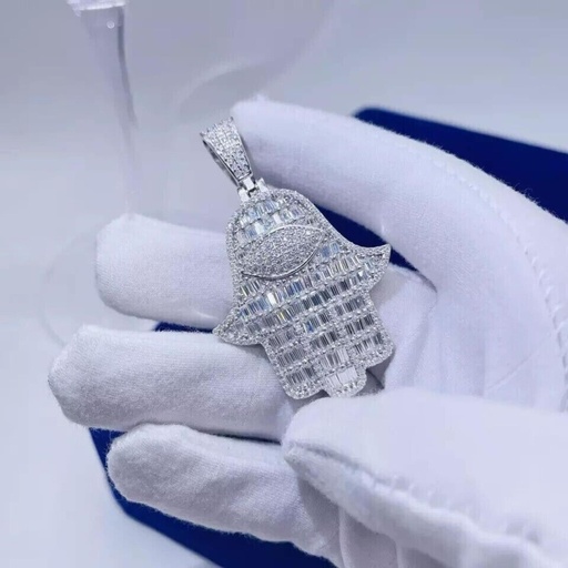 Round And Baguette Cut Diamond Hip Hop Pendant For Men