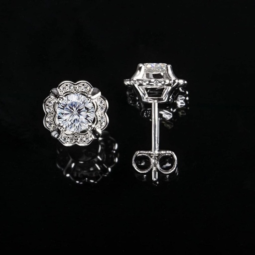 Round Cut Diamond Halo Stud Earrings For Women