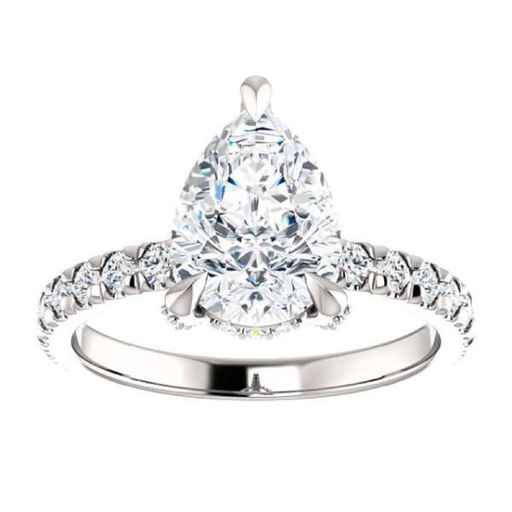  Pear Cut Diamond Hidden Halo Engagement Ring For Women