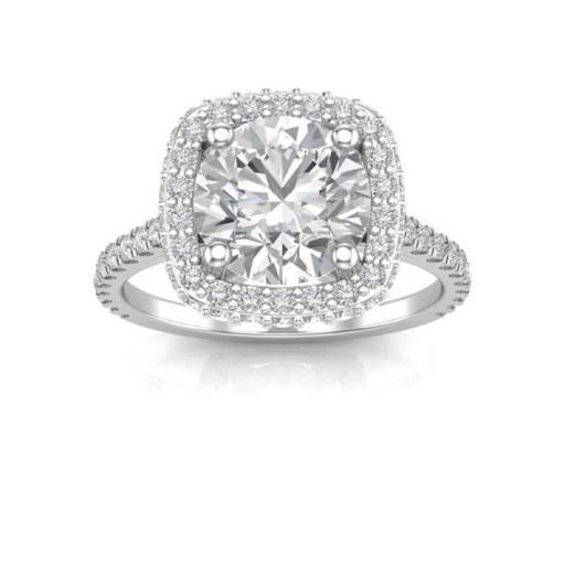 Round Cut Diamond Cushion Shape Hidden Halo Engagement Ring for Women