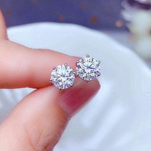  Round Cut Diamond Solitaire Stud With Six Prong Earring For Women
