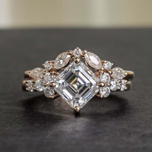  Asscher Cut Diamond Vintage Bridal Ring Set Women