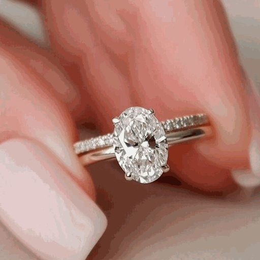 Oval Cut Diamond Hidden Halo Bridal Ring Set For Women