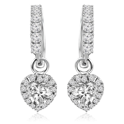 Heart Cut Diamond Halo Drop Dangle Hoop Earrings For Women