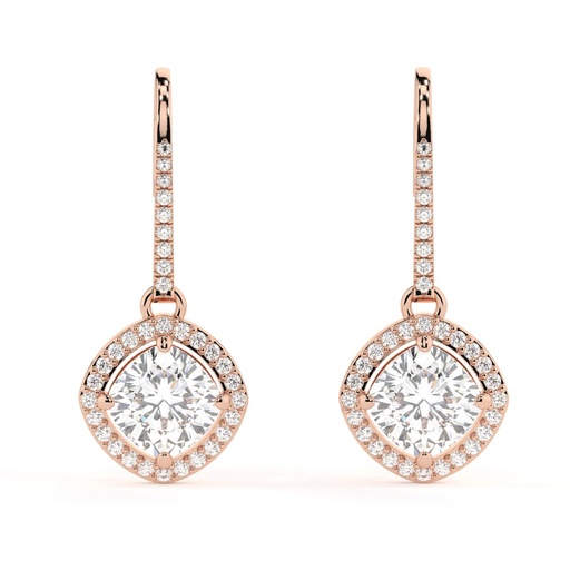 Cushion Cut Diamond Halo Dangle Earrings For Women