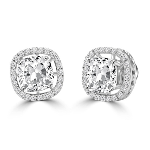 Cushion Cut Diamond Halo Stud Earrings For Women
