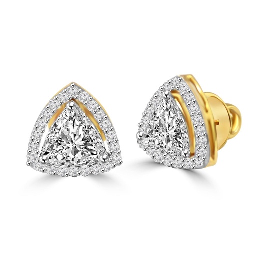 Trillion Cut Diamond Halo Stud Earrings For Women