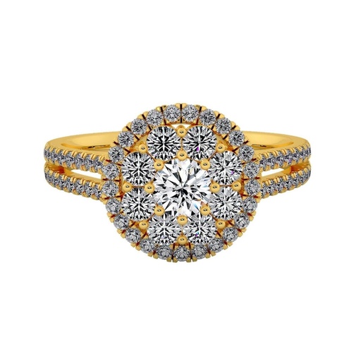 Round Cut Diamond Double Halo With 2 Row Accents Engagement Ring for Women