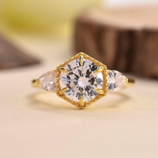 Round Ad Pear Cut Diamond Hexagon Shape Birthday Gift Ring for Women