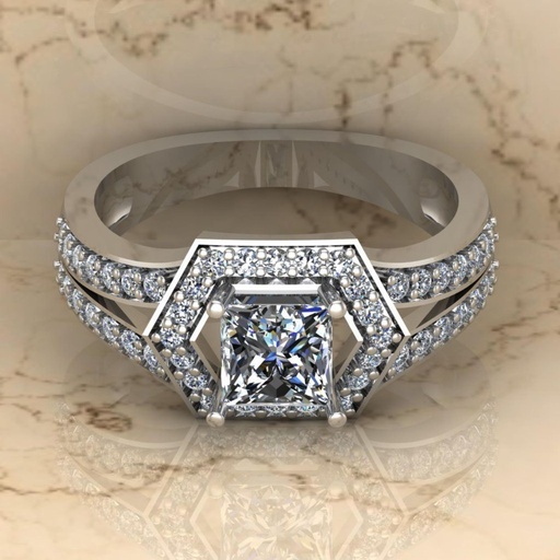 Princess Cut Diamond Halo Split Shank Anniversary Ring for Women