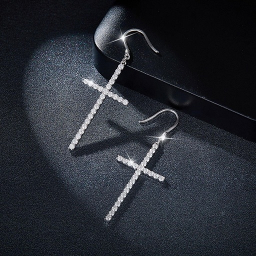Cross Shape Earring 18K White Gold Plated Silver