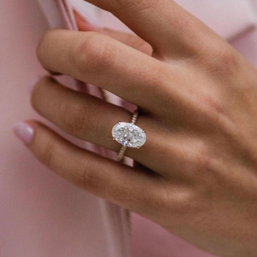 Oval Cut Stone Hidden Halo Engagement Ring for Women