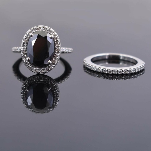 Black Oval Cut Diamond Halo Bridal Set Ring for Women