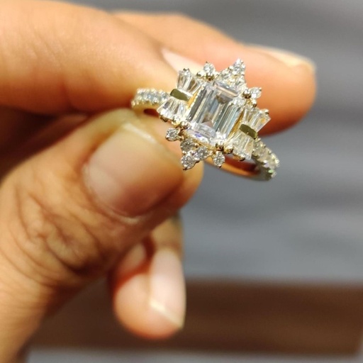 Emerald Diamond Unique Style Engagement Ring for Women