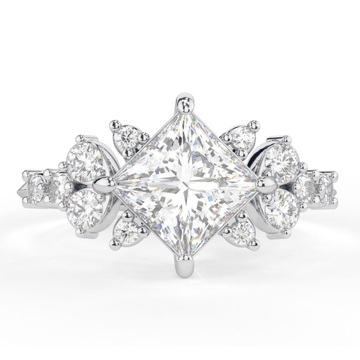 Princess Cut Diamond Cluster Engagement Ring for Women