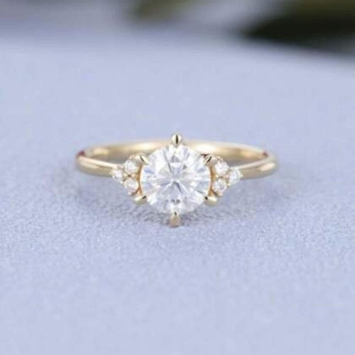  Round Cut Lab Grown Diamond Cluster Engagement Ring, Yellow Gold Wedding Ring, Anniversary Gift for Her, Ring For Women
