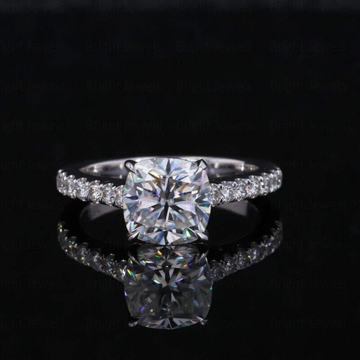 Cushion Cut Diamond Solitaire With Accents Engagement Ring for Women
