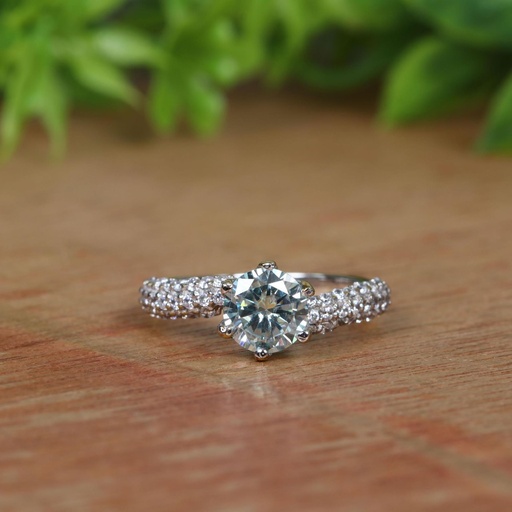 Blue Round Cut Diamond 3 Row With Accents Engagement Ring for Women