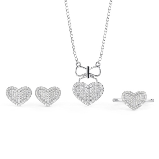 Round Cut Diamond Heart Shape Jewelry Set For Women