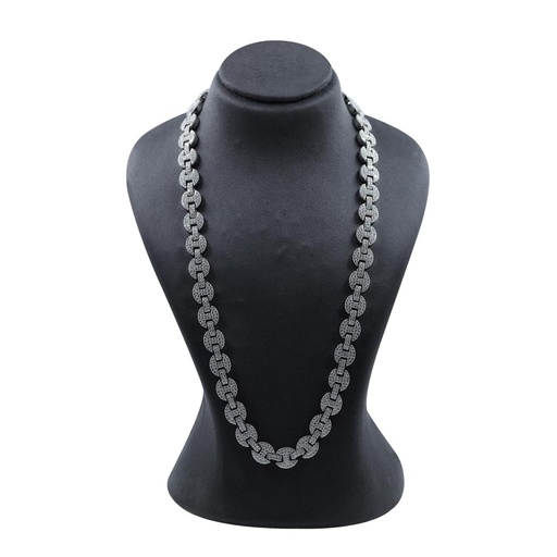 Round Cut Diamond Cuban Silver Chain Choker Hip Hop Necklace For Men